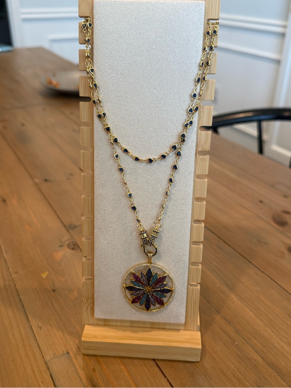 Gold-Tone Multicolor Flower Pendant Necklace - Women Jewelry